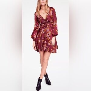 Free People Mini Dress Morning Light Floral Boho Purple Satin Polka Dot 2